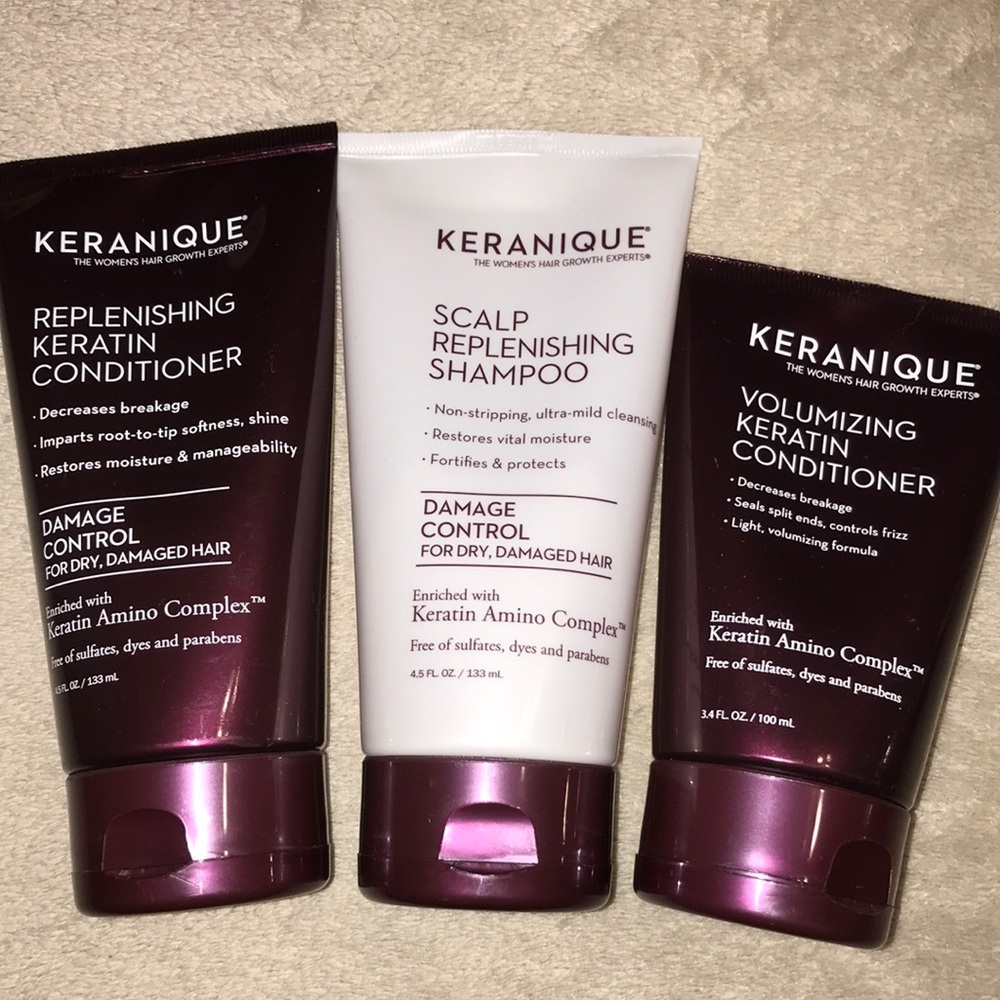 Keranique Scalp Replenishing Shampoo + Conditioners Trio - White and Deep Plum